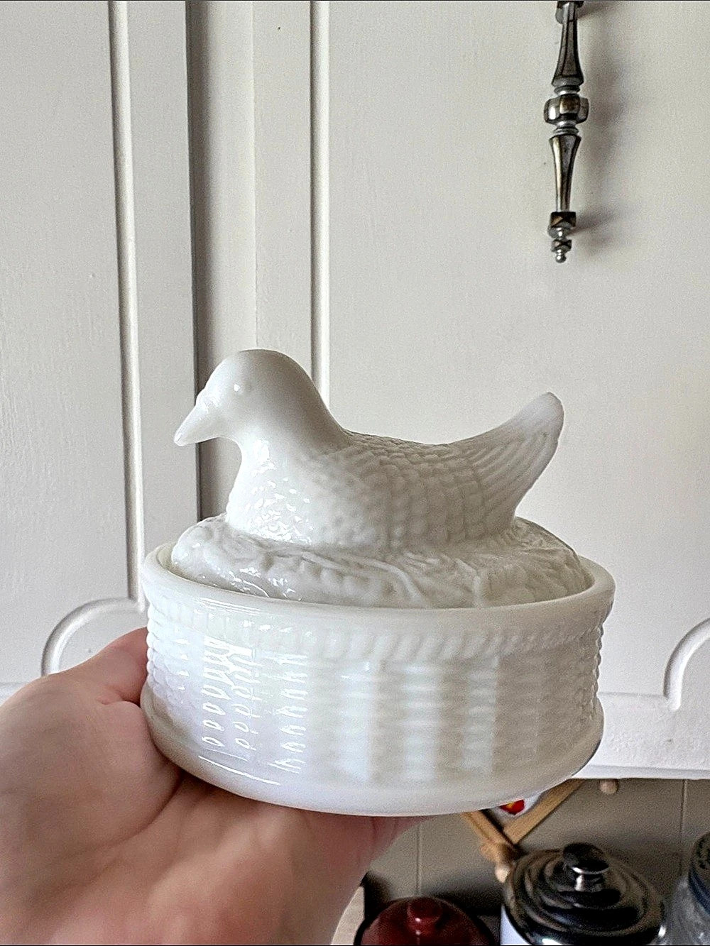Avon Milk Glass Bird on Nest Covered Dish White
